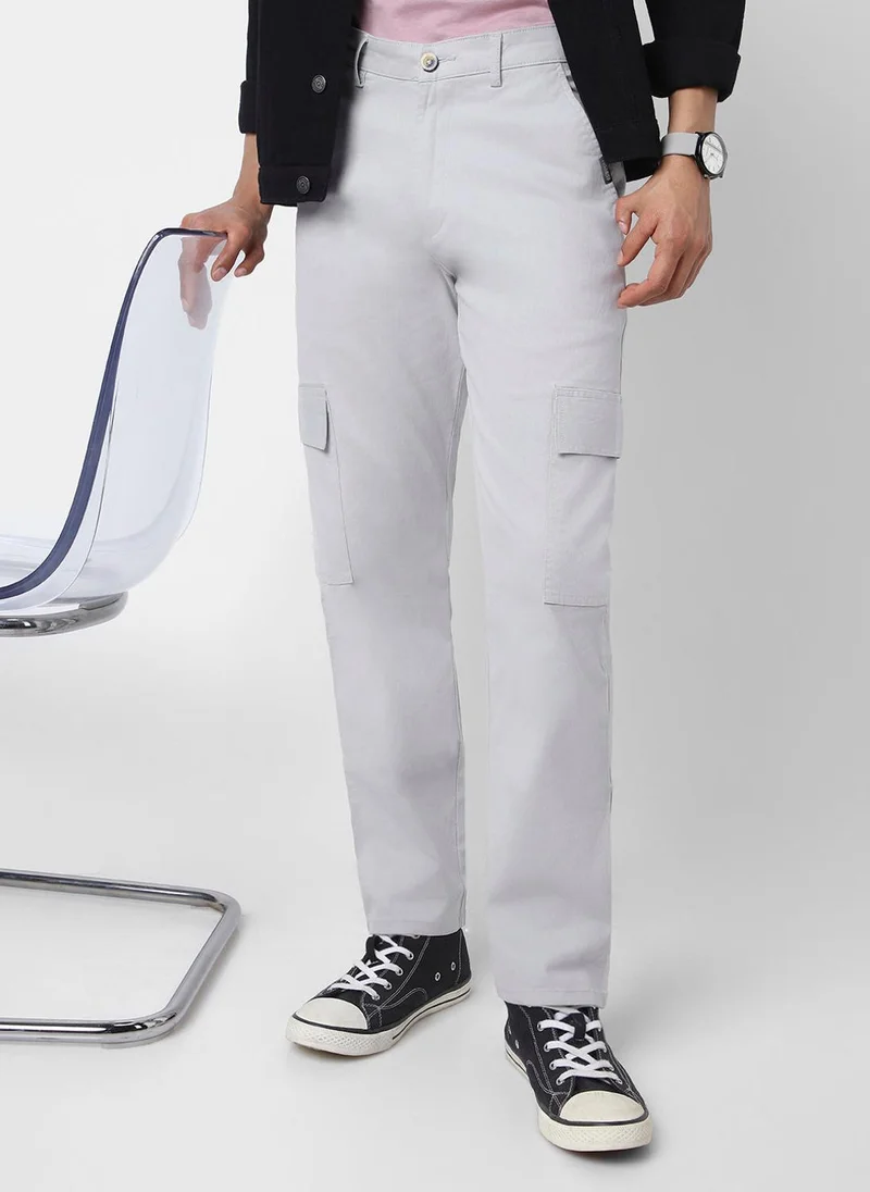أوربانو فاشن Urbano Fashion Men's Ice Grey Regular Fit Solid Cargo Chino Pant with 6 Pockets Stretchable